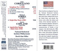 Corigliano: Symphony No. 1 - Torke: Bright Blue Music - Copland: Appalachian Spring