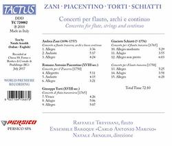 Zani, Piacentino, Torti, Schiatti: Concertos for Fute, Strings & Continuo