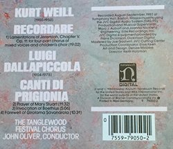 Weill: Recordare / Dallapiccola: Canti di Prigionia