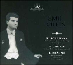 Schumann: Piano Sonata No. 1, Op. 11; Chopin: Ballade No. 1, Op. 23; Brahms: Piano Quartet No. 1