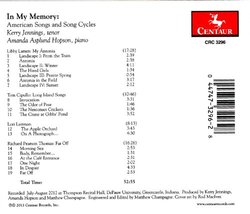 In My Memory:  American Songs and Song Cycles