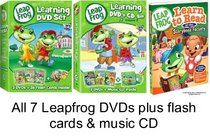 LeapFrog 7 DVDs plus CD and Flash Cards: Includes Learning Set #1: Letter Factory, Talking Words Factory, Let's Go to School with 26 Flash Cards. Plus Learning Set #2: Talking Words 2 (Code Word Caper), Math Circus & Math Adventure to the Moon with Music 