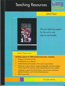 Prentice Hall Literature, Penguin Edition, Teaching Resources, Unit 4, Types of Nonfiction, Grade Nine (Diagnostic, Benchmark Tests; Leveled Tests; Leveled reading and vocabulary warmups; worksheets for, literary analysis, reading skills, vocabulary build