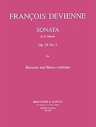 Partition classique MUSICA RARA DEVIENNE FRANCOIS - SONATE IN G OP. 24 NR. 5 - BASSOON, BASSO CONTINUO Basson