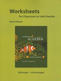 Worksheets for Elementary Algebra: Concepts and Applications