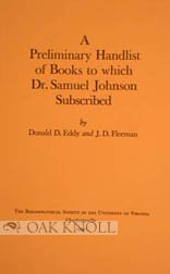Preliminary Handlist of Books to Which Dr. Samuel Johnson Subscribed