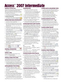 Microsoft Access 2007 Intermediate Quick Reference Guide (Cheat Sheet of Instructions, Tips & Shortcuts - Laminated)