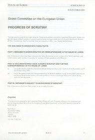 Progress of Scrutiny, 30 November 2009: House of Lords Paper Euc-1 Session 2009-10 (House of Lords Papers)