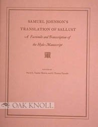 Samuel Johnson's Translation of Sallust: A Facsimile and Transcription of the Hyde Manuscript