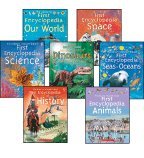The Usborne First Encyclopedia Collection, 7-Book Set: Animals, Dinosaurs and Prehistoric Life, History, Our World, Science, Seas & Oceans, and Space