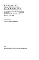 Karlheinz Stockhausen im Musikwissenschaftlichen Seminar der Universitat Freiburg i. Br., 3. bis 5. Juni 1985 (Veroffentlichungen der Walcker-Stiftung) (German Edition)