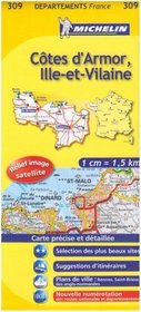 Cotes d'Armor, Ille-et-Vilaine 1:150,000 Road Map #309