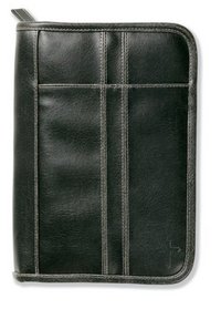 Distressed Leather-Look Black with Stitching Accent LG