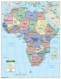 Africa Primary Wall Map Railed - 54x69 - Laminated on Rails- Identifying political country boarders, capitals, major cities, waterways and latitude/longitude lines (Primary Classroom Wall Maps)