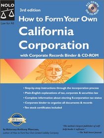 How to Form Your Own California Corporation: Ringbound (How to Form Your Own California Corporation (Binder))