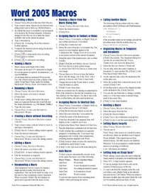 Microsoft Word 2003 Macros & Templates Quick Reference Guide (Cheat Sheet of Instructions, Tips & Shortcuts - Laminated Card)