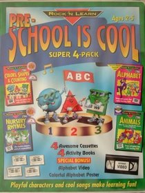 ROCK'N LEARN PRE-SCHOOL IS COOL Ages 2-5 SUPER 4-PACK Cassettes. Books and Video