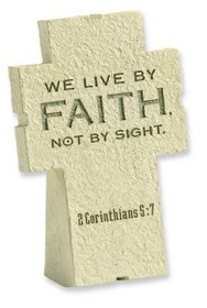 We Live by Faith Resin Standing Cross
