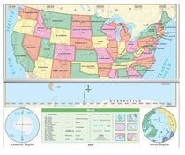 US/World Beginner Wall Map Combo- K through 1st grade - Laminated on Roller W/Backboard. Classroom Ready - Markable with dry erase or water soluble markers. (Beginner Classroom Wall Maps)