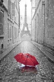 Red Umbrella in Street Near Eiffel Tower Paris France Journal: 150 page lined notebook/diary