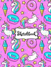 Sketchbook: Cute Unicorn Kawaii Sketchbook for Girls: 100+ Pages of 8.5