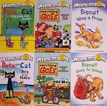 Pete the Cat Too Cool for School, Pete at the Beach, Biscuit Goes to School, Biscuit Wins a Prize, and Everything Goes Henry on Wheels and Henry in a Jam I Can Read 6 Book Set