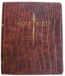 KJVER Thinline Bible/Large Print-Walnut Alligator Bonded Leather