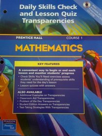 Prentice Hall Mathematics/course 1/daily Skills Check and Lesson Quiz Transparencies