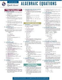 Algebra Equations - REA's Quick Access Reference Chart
