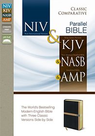 NIV, KJV, NASB, Amplified, Classic Comparative Parallel Bible, Imitation Leather, Black/Tan: NIV and   KJV and   NASB and   Amplified