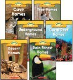 Animal Homes Science Vocabulary Readers 6-Book Set: Cave Homes, Coral Reef Homes, Desert Homes, Tree Homes, Rain Forest Homes, and Underground Homes