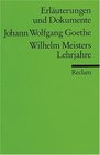 Wilhelm Meisters Lehrjahre Erluterungen und Dokumente