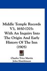 Middle Temple Records V3 16501703 With An Inquiry Into The Origin And Early History Of The Inn