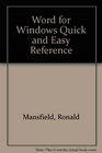Word for Windows Quick  Easy Reference
