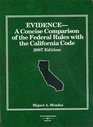 EVIDENCEA Concise Comparison of the Federal Rules with the California Code2007 edition