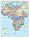 Africa Primary Wall Map Railed  54x69  Laminated on Rails Identifying political country boarders capitals major cities waterways and latitude/longitude lines