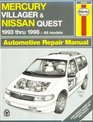 Haynes Repair Manual Mercury Villager  Nissan Quest Automotive Repair Manual All Mercury Villager Nissan Quest Models 19931998