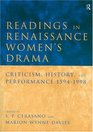 Readings in Renaissance Women's Drama Criticism History and Performance 15941998