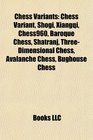 Chess variants Chess variant Shogi Xiangqi Chess960 Baroque chess Shatranj Threedimensional chess Avalanche chess Bughouse chess