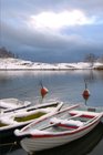 A Dusting of Snow on Fishing Boats in Finland Journal 150 Page Lined Notebook/Diary