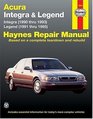 Haynes Repair Manual Acura Integra  Legend Automotive Repair Manual Acura Integra Models 9093 Acura Legend Models 9195