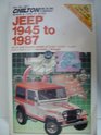 Chilton's Repair  TuneUp Guide Jeep 1945 to 1987 All US and Canadian Models of Cj2A Cj3A Cj3B Cj5 Cj6 Cj7 Scrambler Wrangler
