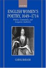 English Women's Poetry 16491714 Politics Community and Linguistic Authority