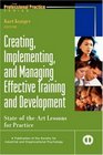 Creating Implementing  Managing Effective Training  Development StateoftheArt Lessons for Practice