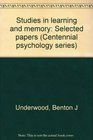 Studies in learning and memory Selected papers
