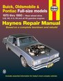 Haynes Repair Manual Buick Oldsmobile  Pontiac Fullsize models 19701990