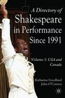 A Directory of Shakespeare in Performance since 1991 Volume 3 USA and Canada