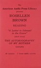 Rosellen Brown A Letter to Ishmael in the Grave/Readings