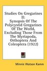 Studies On Gregarines II Synopsis Of The Polycystid Gregarines Of The World Excluding Those From The Myriapoda Orthoptera And Coleoptera